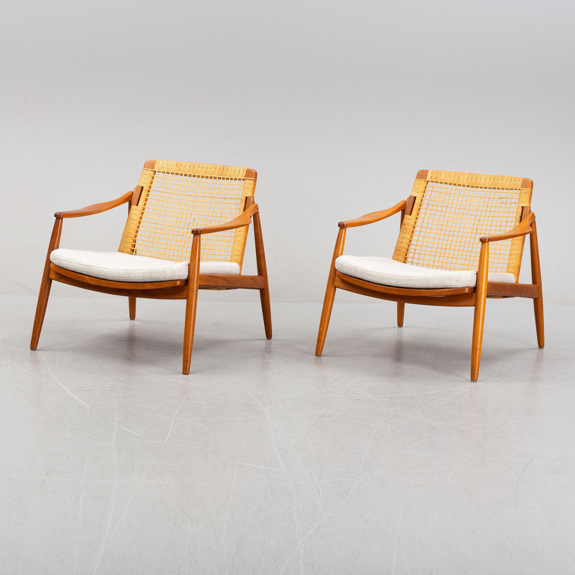Hartmuth Lohmeyer, a pair of teak and rattan easy chairs, Gemla, Diö, 1950's/60's.