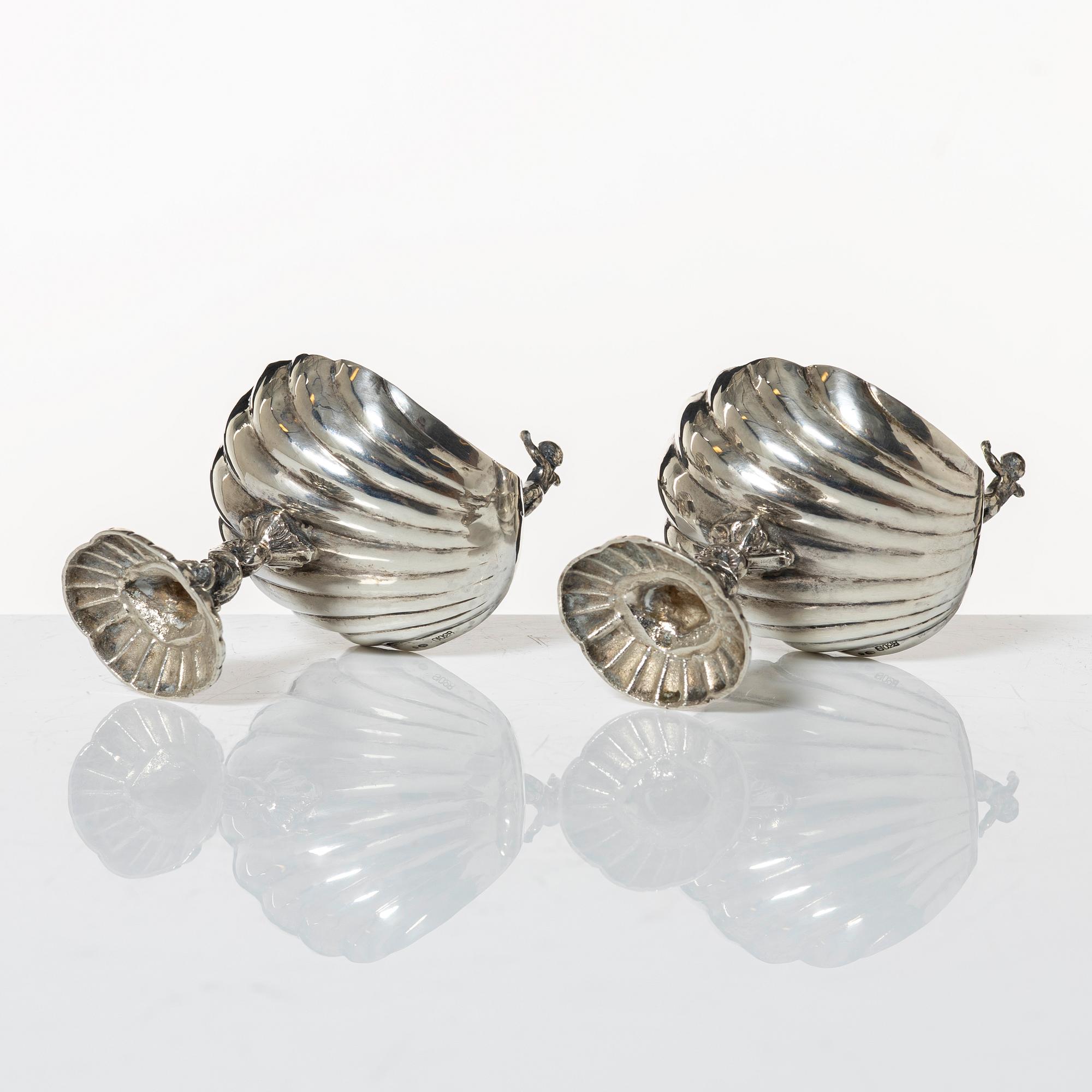 Salt cellars, a pair, silver, Empire style, 20th century.
