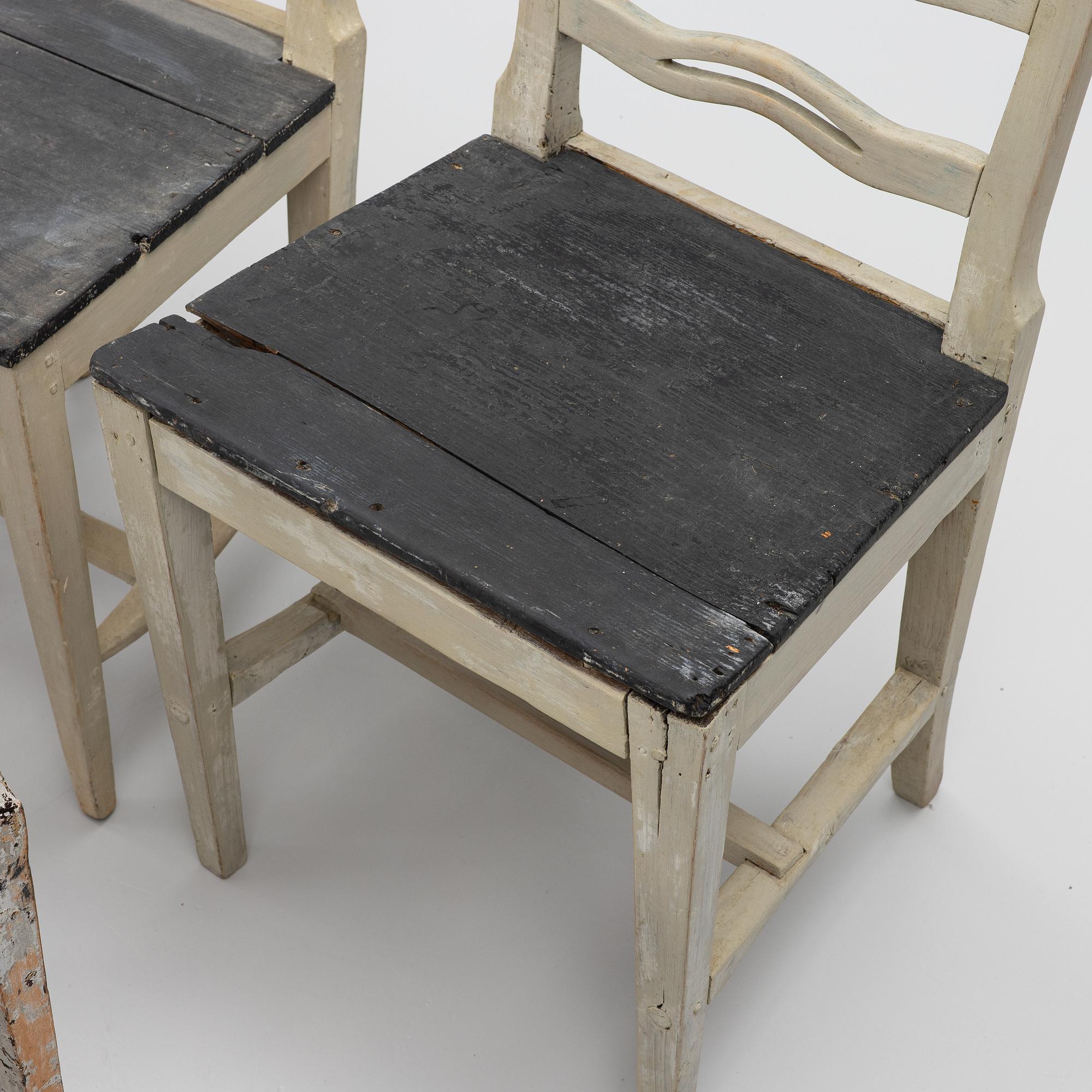 Nine chairs, so-called laughing chairs, 17th and 18th Century.