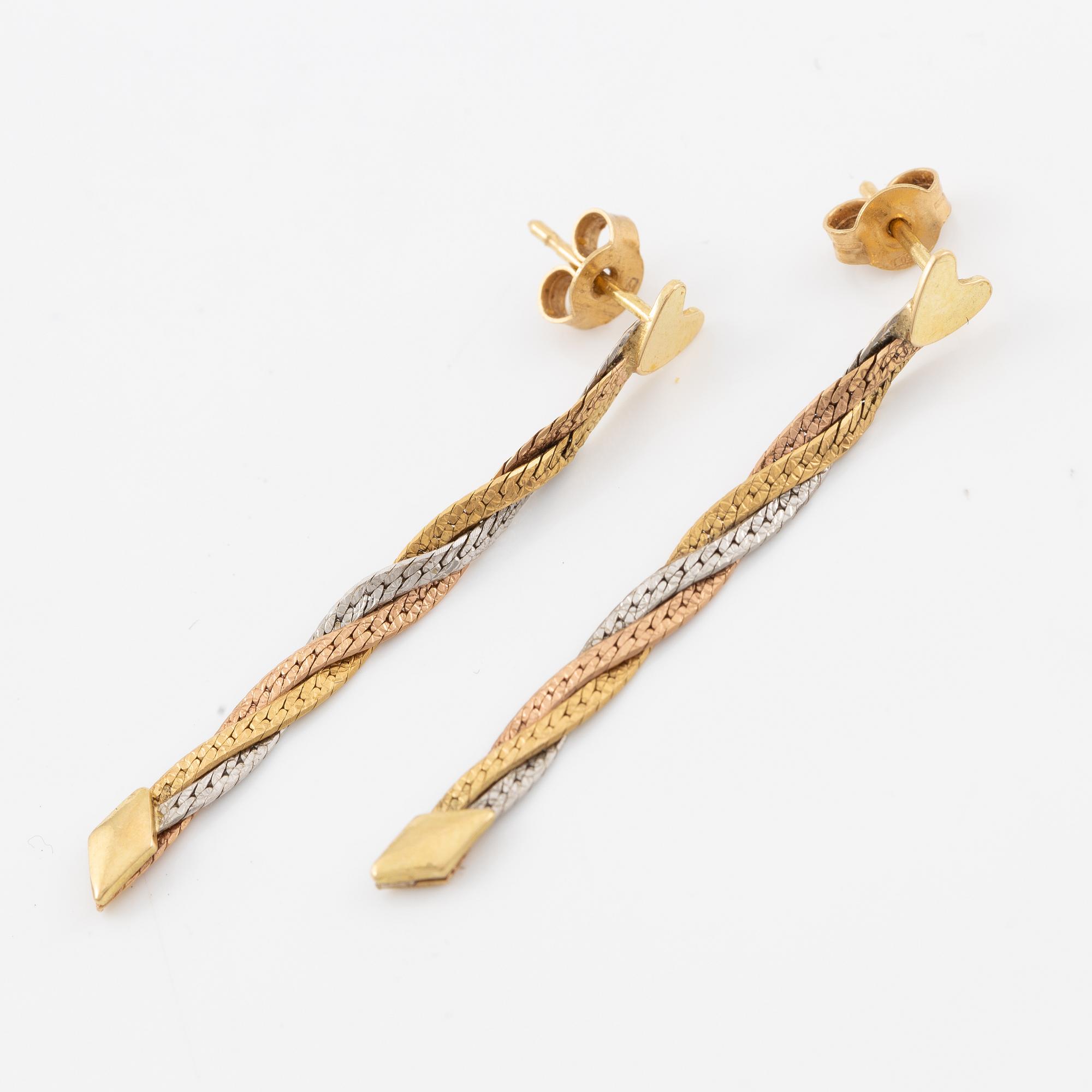 Earrings, a pair, 18K three-colour gold,