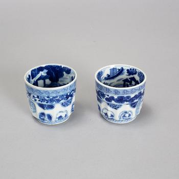 A group of blue and white and famille rose porcelain objects, Qing dynasty, Qianlong and late 19th century.