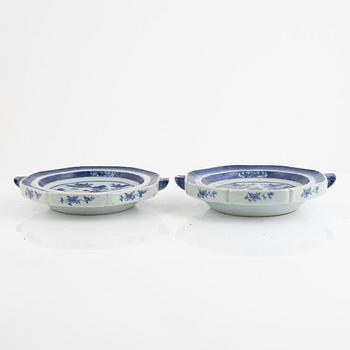 A pair of blue and white porcelain hot water plates, China, Qianlong (1736-95).