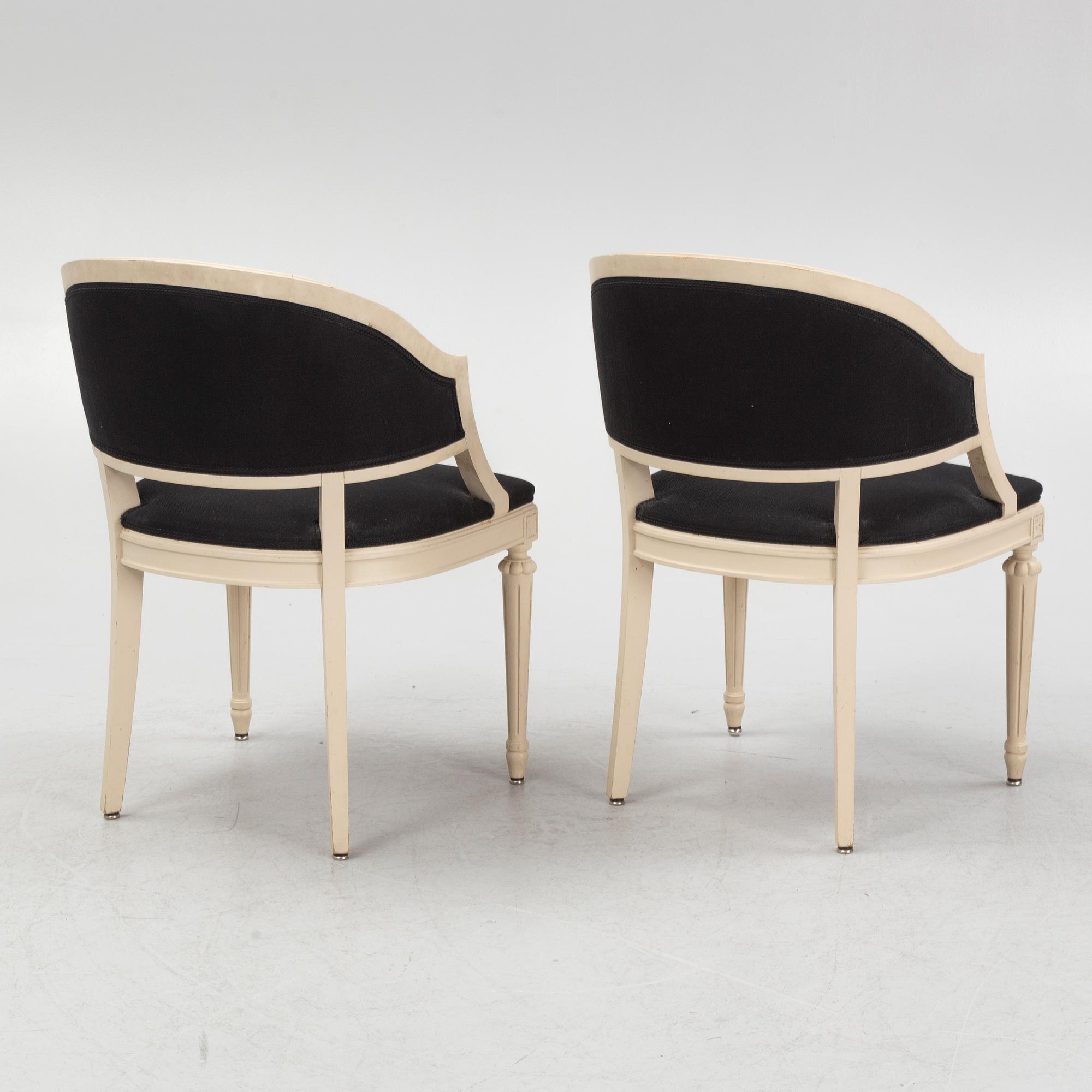 A pair of late Gustavian style armchairs, mid 20th century.