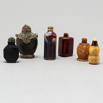 Six Chinese snuff bottles, 20th century.