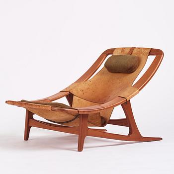Arne Tideman Ruud, a teak and natural brown leather 'Holmenkollen' chair, AS Inventar/ Norcraft, Gjövik Norway, 1950s-1960s.