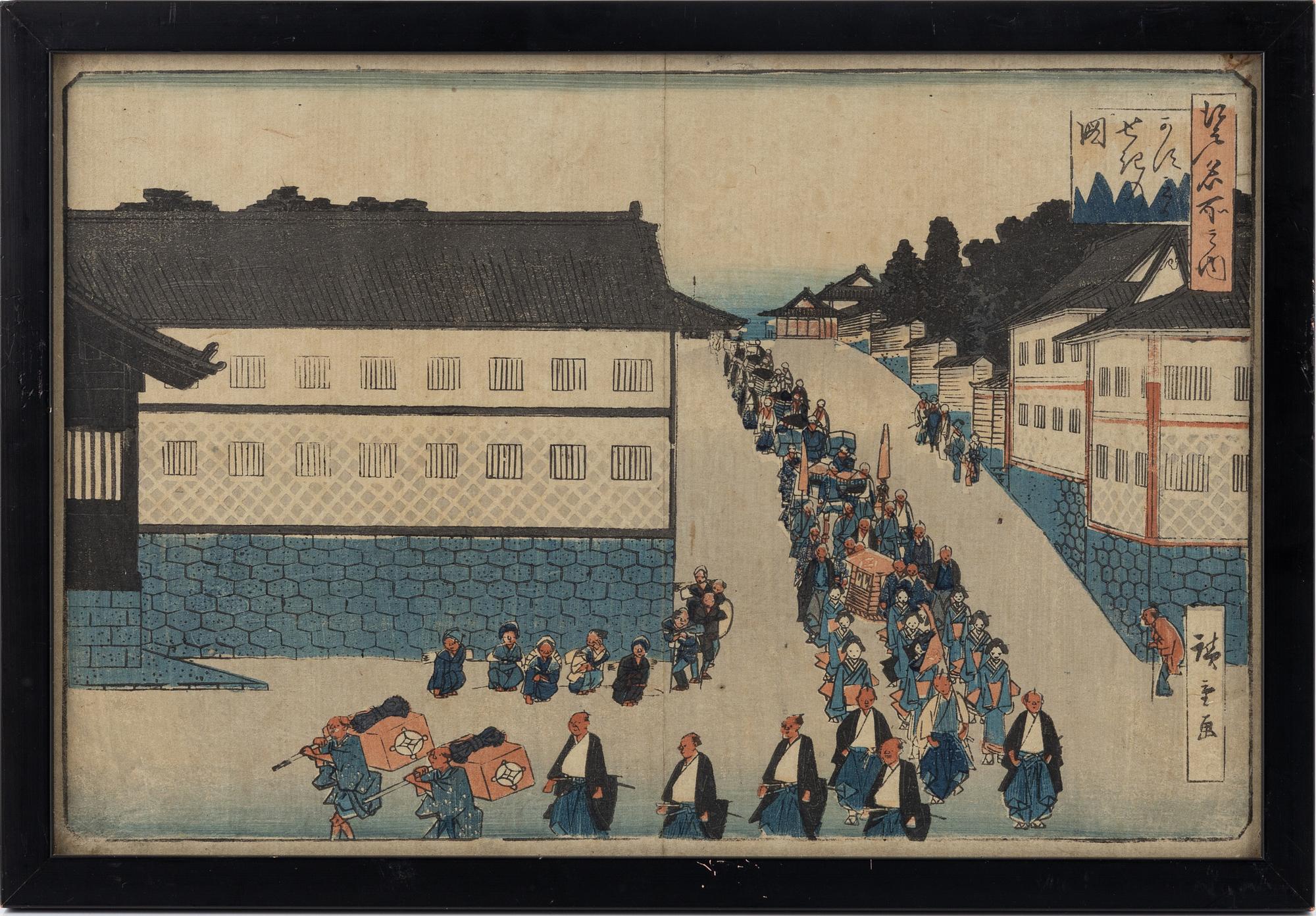Ando Utagawa Hiroshige, efter, färgträsnitt, 3 st, Japan, tidigt 1900-tal.