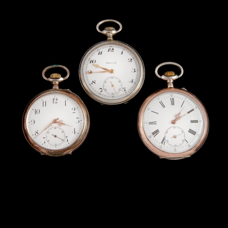 FICKUR, 3 st, delvis låghaltigt silver, 1900-talets första hälft.