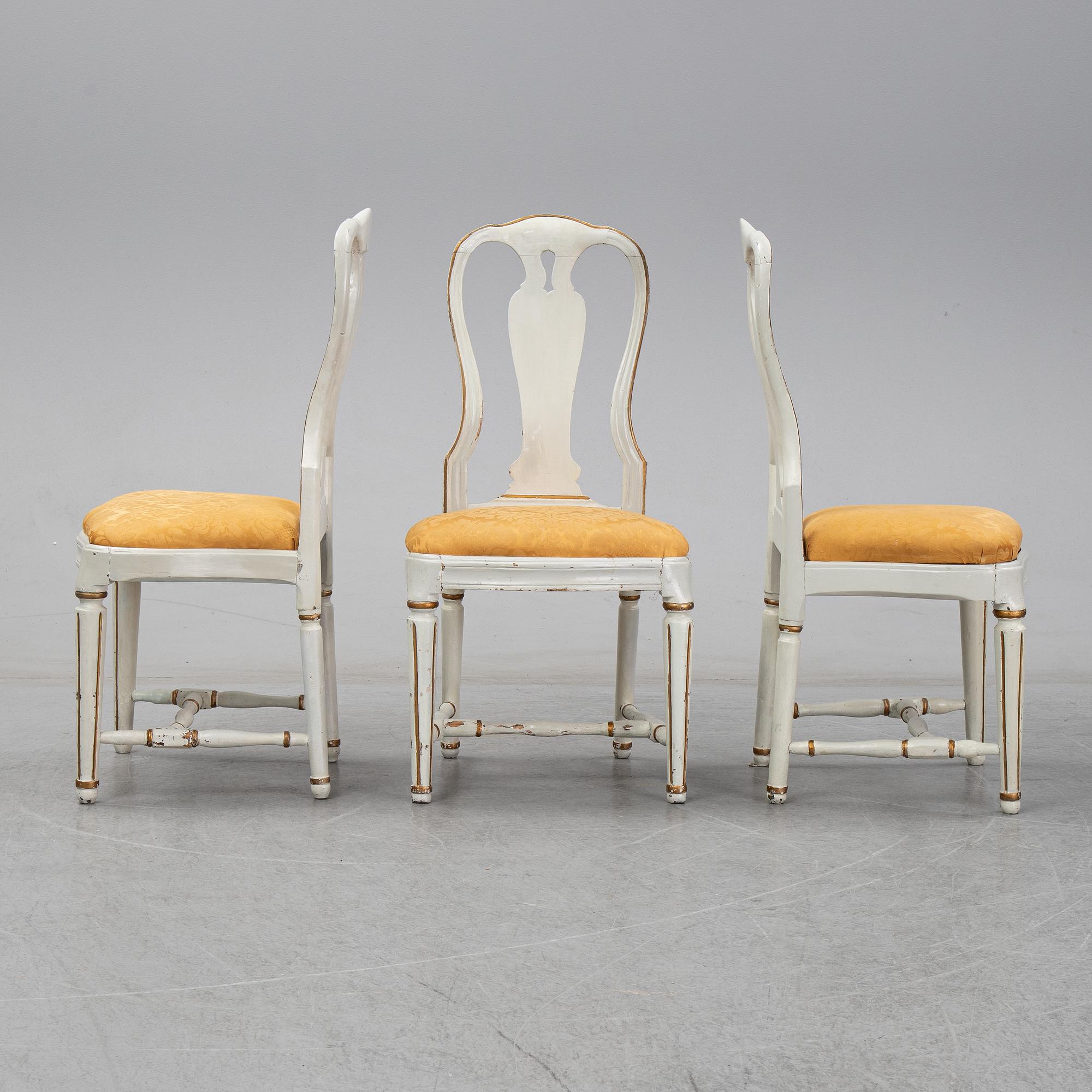 A set of three Swedish rococo / gustavian chairs, second half of the 18th century.