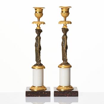 A pair of late Gustavian circa 1800 candlesticks attributed to F. L. Rung.