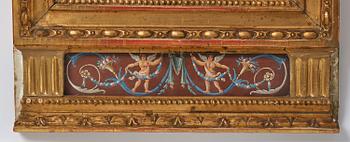 A pair of late Gustavian giltwood and gouache-inset mirrors, Stockholm, late 18th century.