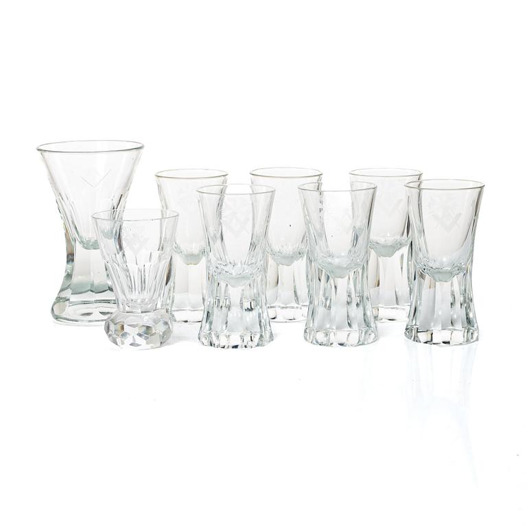 Masonic glasses, 8 pcs (6+1+1), 20th century.