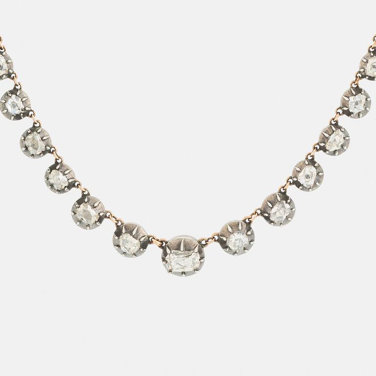 Collier silver och guld med gammalslipade diamanter, 1800-tal.