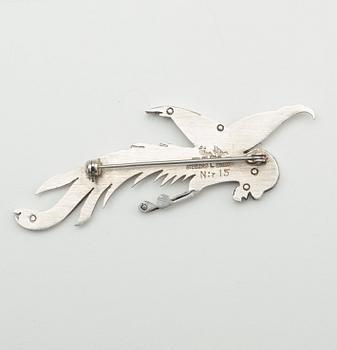 A Wiwen Nilsson sterling brooch of a bird, Lund 1956.