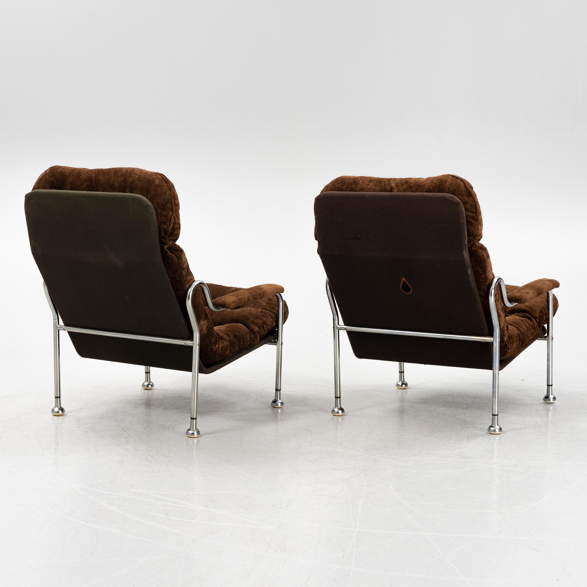 Bo Eigert, a pair of 'Stålbo' armchairs, Firma B. Eigert AB, Hova, 1970's.