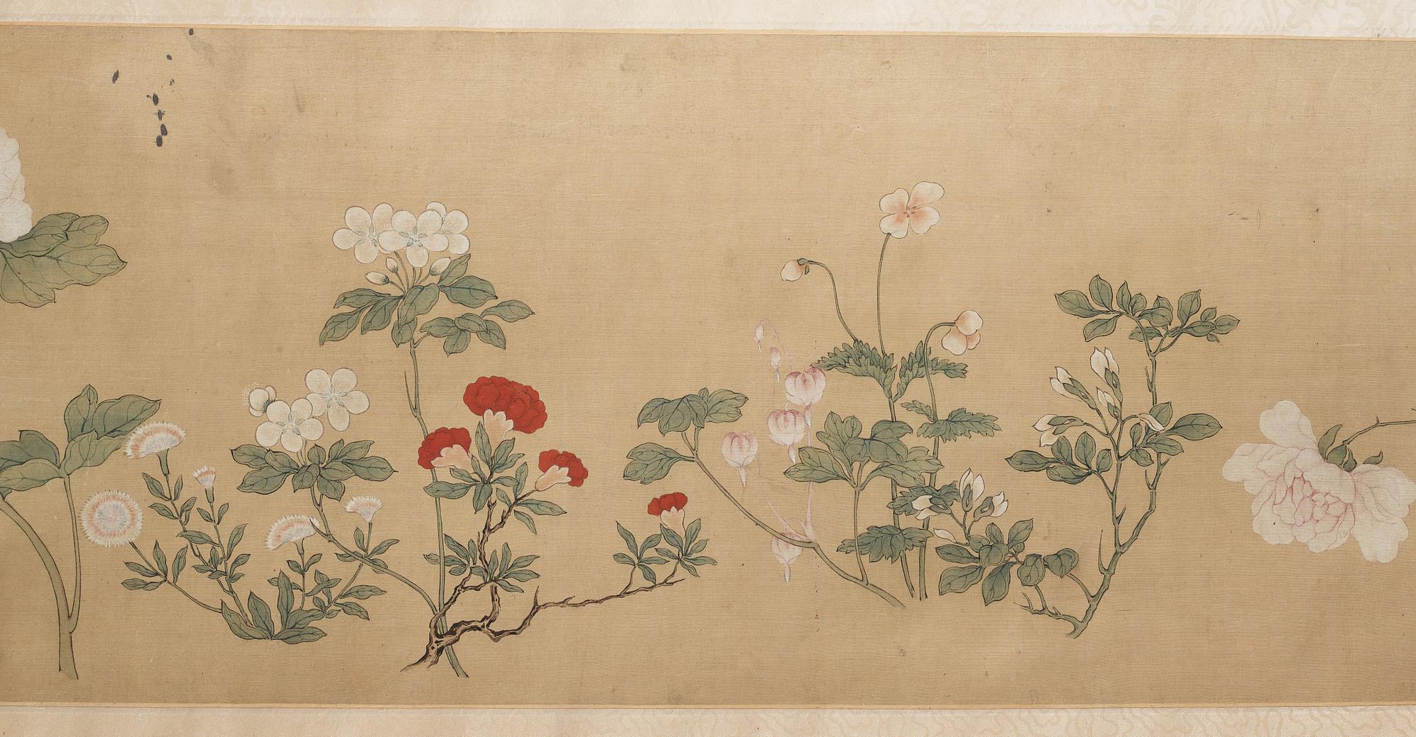 RULLMÅLNING, akvarell och tusch på silke. efter Wang Guxiang (1501-1568), troligen Qing dynastin (1644-1912).