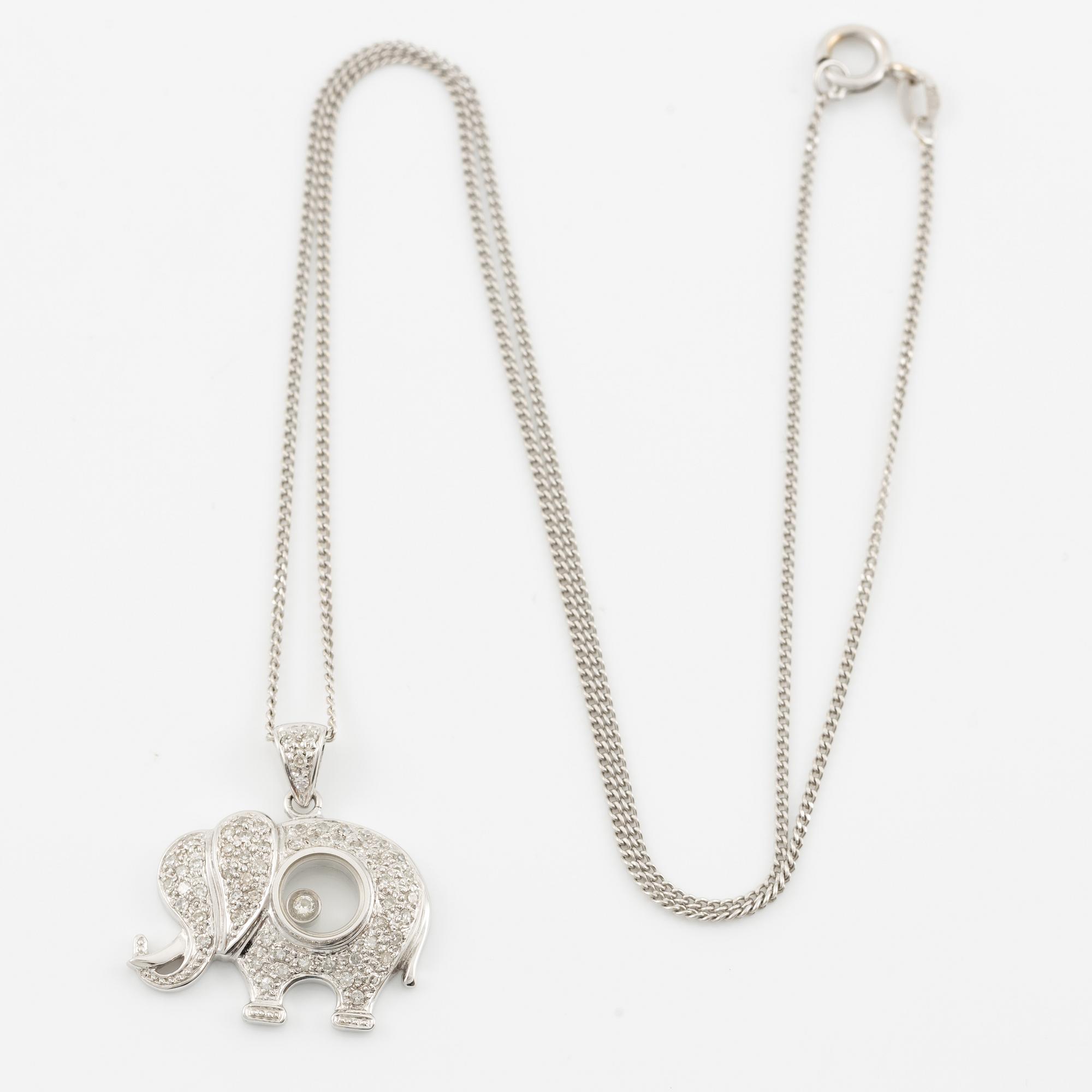 Necklace in the form of an elephant, 18K white gold with brilliant-cut and small octagonal-cut diamonds.