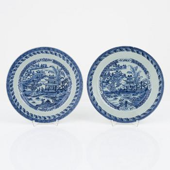 A group of four blue and white porcelain plates,  Qing dynasty, Jiaqing (1796-1820).