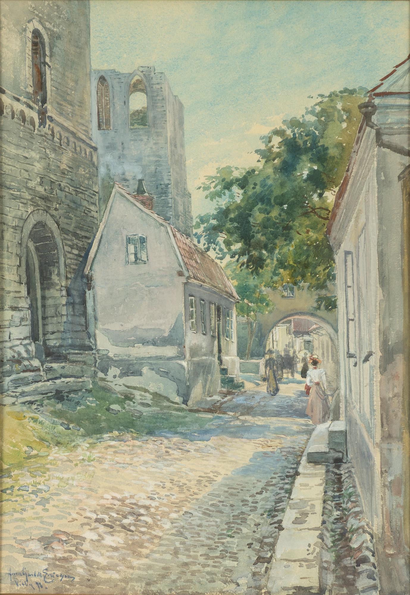 Anna Gardell-Ericson, Motiv från Visby, St Hansgatan med Drotten och St Lars ruin.