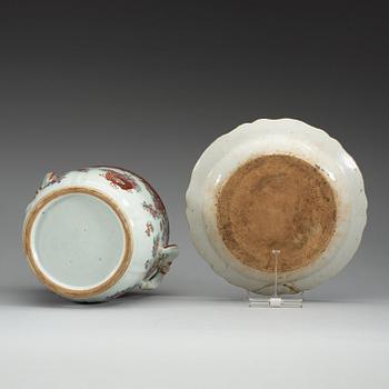 A famille rose flower pot/champagne cooler with dish, Qing dynasty, Qianlong (1736-95).