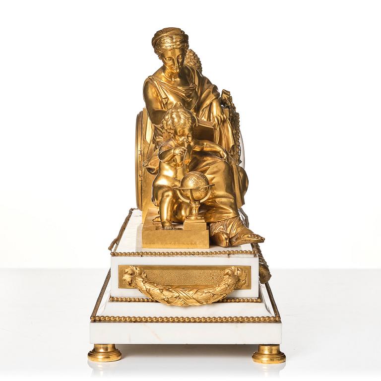 A monumental Louis XVI-style marble and ormolu mantel clock 'à la Geoffrin', first part of the 19th century.