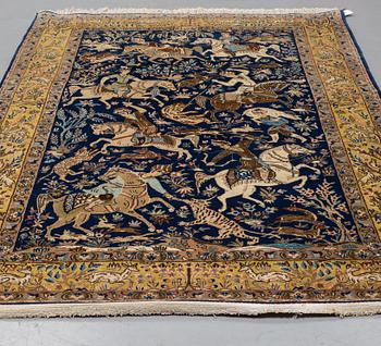 MATTO, an old Qum part silk figural, ca 278-283,5 x 168,5-171,5 cm (as well as 1 and 2 cm flat weave at the ends).