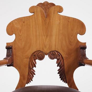 A Russian Nicholas I mahogany armchair, 1820's-30's.