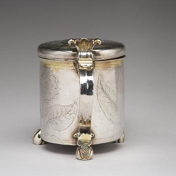 Lars Månsson, dryckeskanna, silver, (verksam i Lidköping -1639-1662-). Barock.