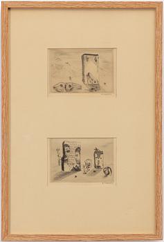 Esaias Thorén, Surrealist studies, two etchings.