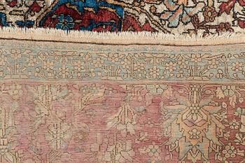 A rug, antique, silk Kashan, possible Motachem, ca 208-213,5 x 129,5-132 cm.