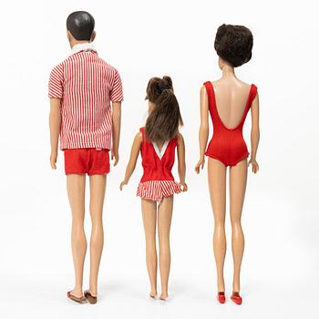 Barbiedockor, 3 st, "Barbie Bubble cut", "Skipper" & "Ken", Mattel, 1960-tal.