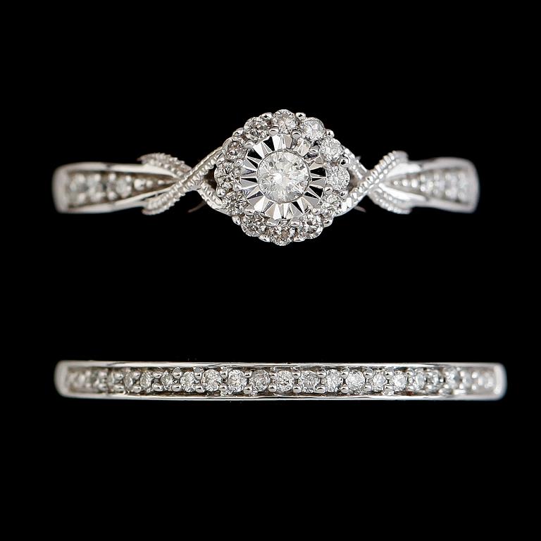 RINGAR, 2 st, 10K vitguld, diamanter tot ca 0.32 ct.