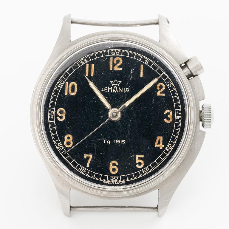 Lemania, Tg 195, "Three Crowns", chronograph, wristwatch, 40 mm.