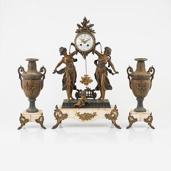 A three-piece mantle set, L. Ferciot, Aix-en-Othe, France, late 19th Century.