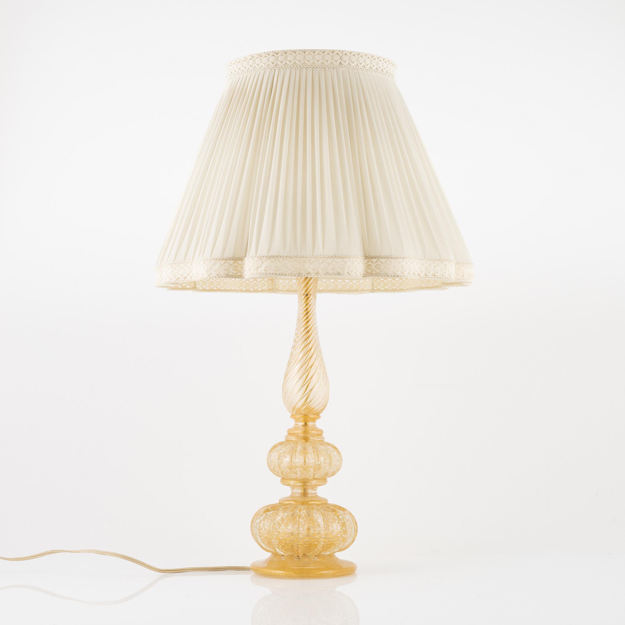 Table lamp, glass, possibly Barovier & Toso, Murano, Italy.