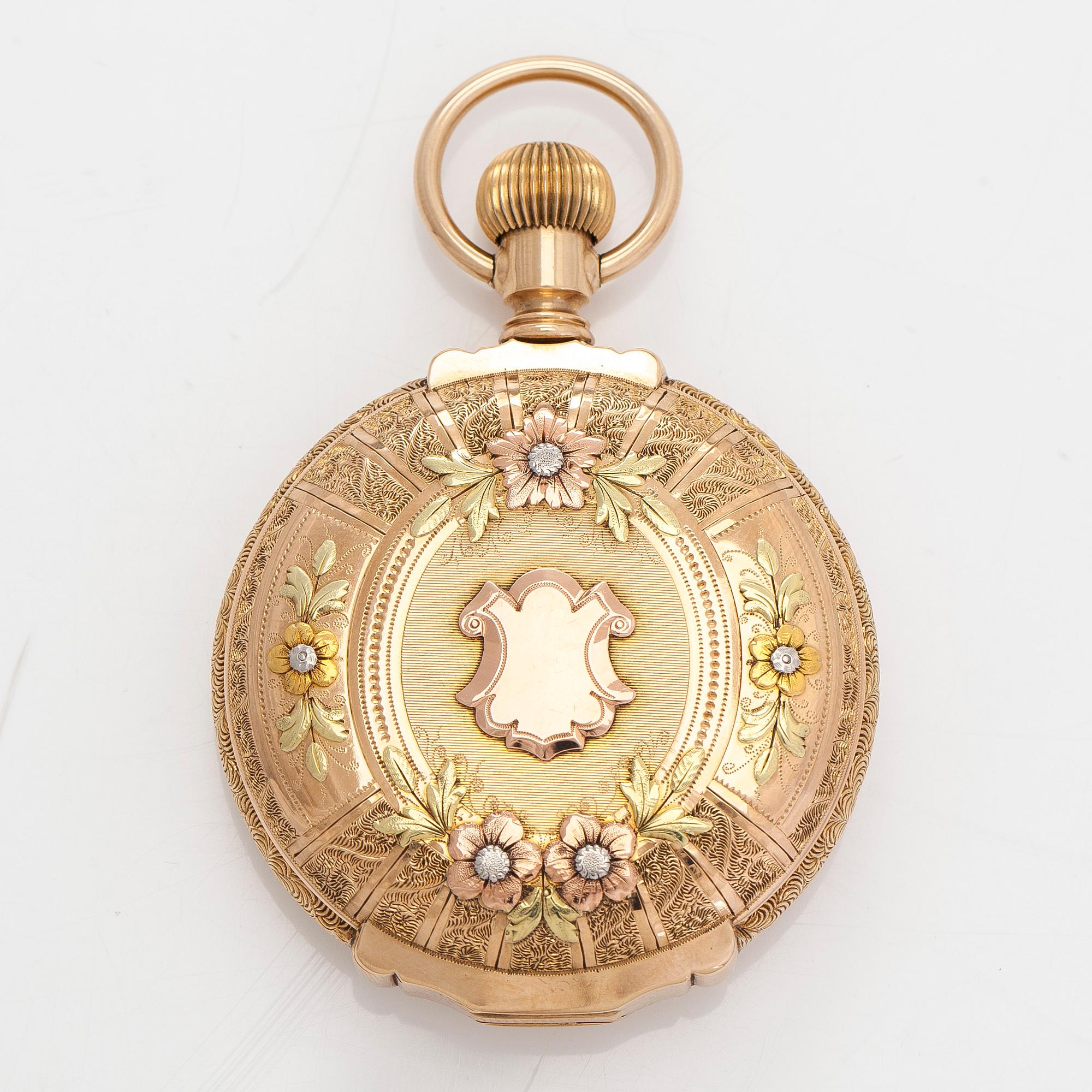 Hamilton, pocket watch, 50 mm, 14K gold in three colours, lever escapement.