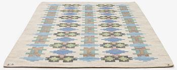 Judith Johansson, a carpet 'Riddarsporrar', flat weave, c. 245 x 177 cm, signed JJ E.