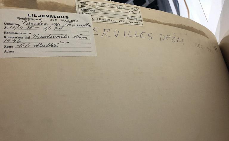 CO Hultén, akvarell och tusch på tidningssida, signerad och utförd 1946,