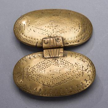 DOSOR, 2 ST, samt SKÅL, mässing, 1700-1900-tal.