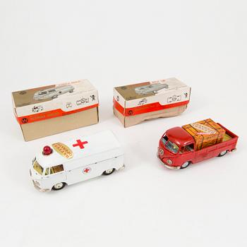 A Bandai "Volkswagen Ambulance" and "Volkswagen Pickup", Japan, 1960s.