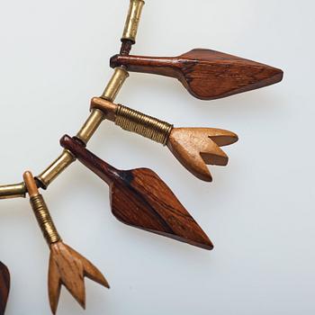 Vivianna Torun Bülow-Hübe, a leather necklace with brass and carved wooden details, Stockholm ca 1948.