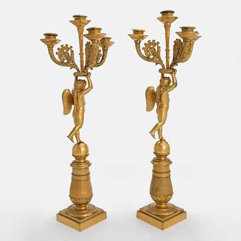 A pair of Charles X four-light candelabra, France, around 1820.