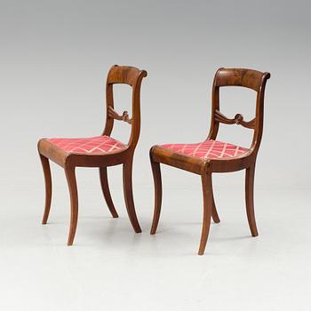 A pair of Karl Johan mahogany chairs first half of the 19th century.