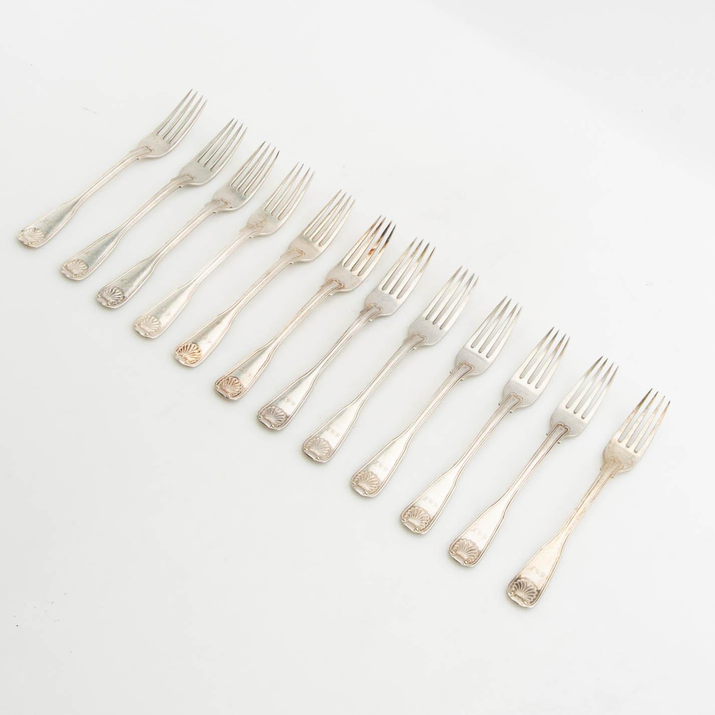 Twelve silver forks, I Sundström, Stockholm, 1916.