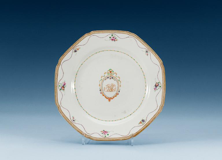 Tallrikar, sex stycken, kompaniporslin. Qing dynastin, Jiaqing (1796-1820).