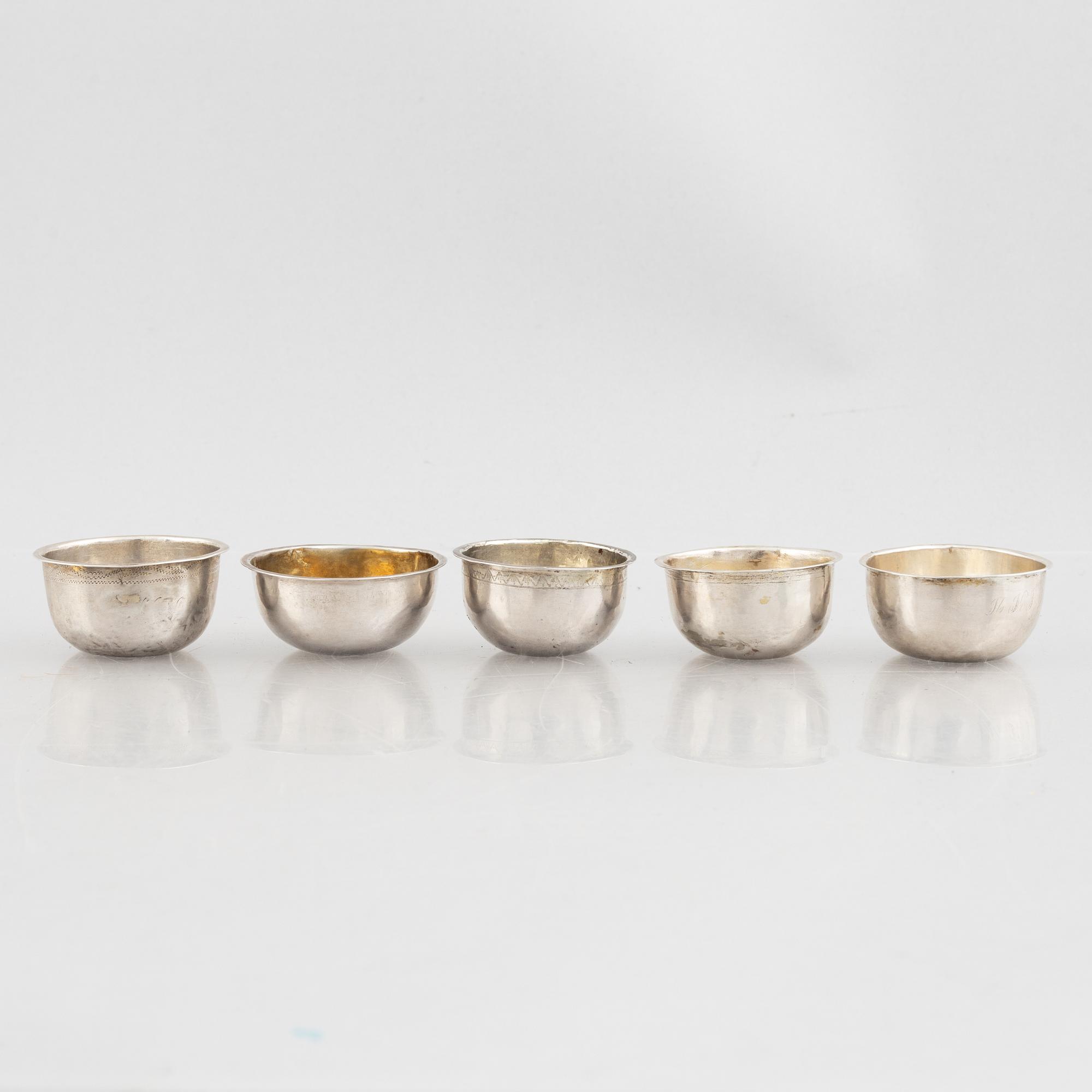 Five Swedish silver tumblers, 18th-19th Century.