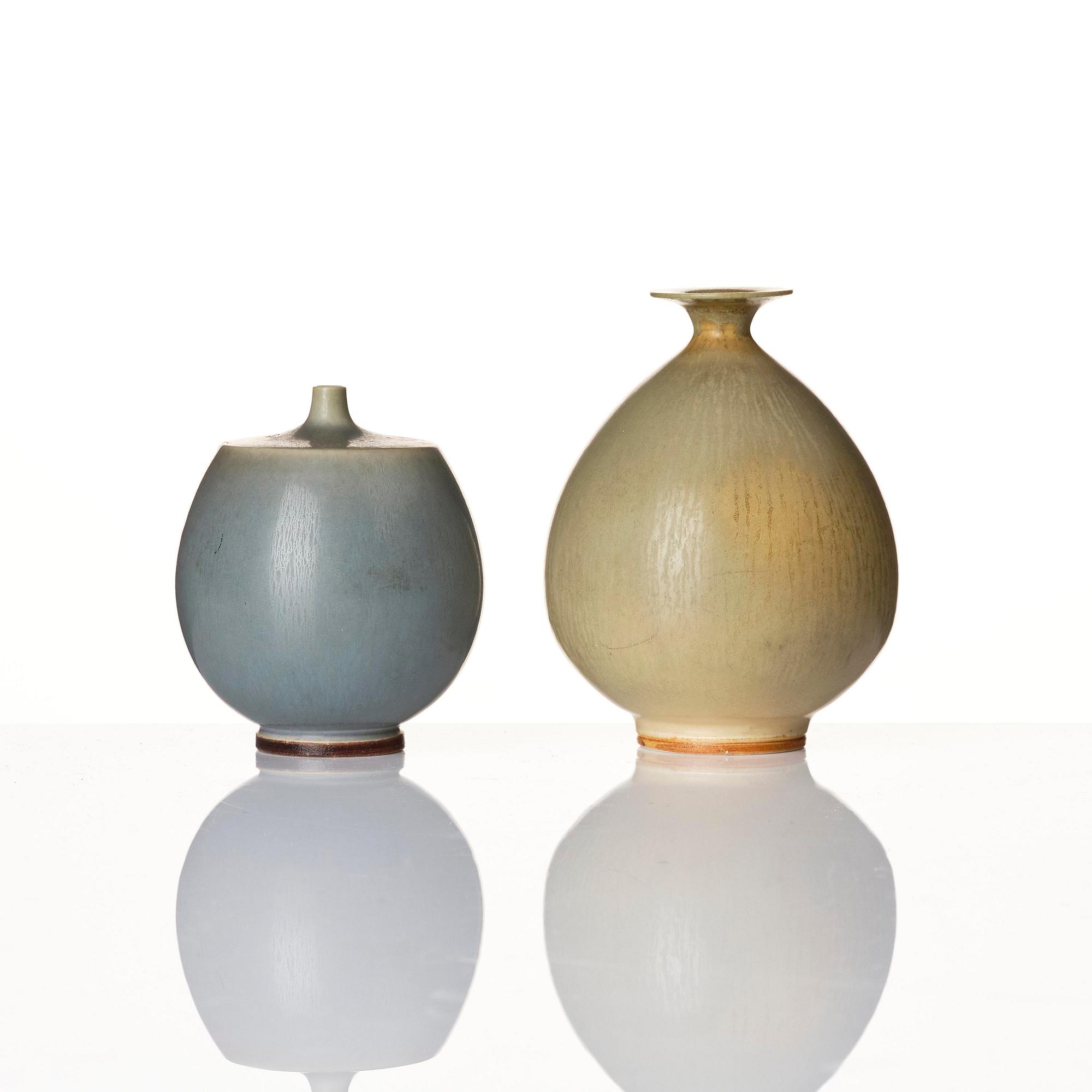 Berndt Friberg, a set of two stoneware vases and a bowl, Gustavsbergs Studio 1955-66.