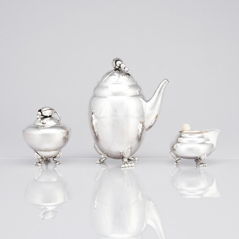 Georg Jensen, a sterling silver 3 pieces 'Blossom' coffee service, Jensen & Wendel, Copenhagen 1945-51.