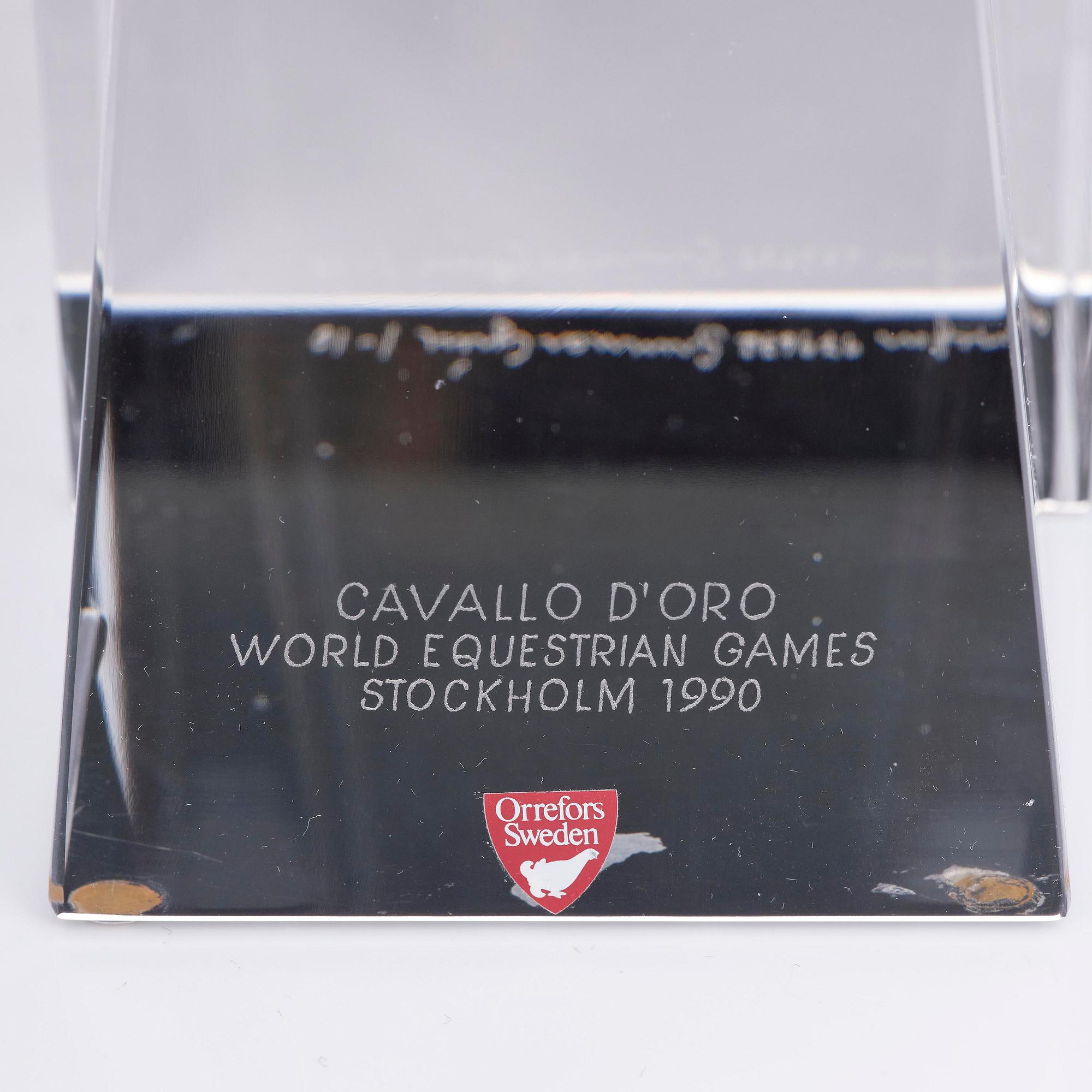 Gunnar Cyrén, a glass and silver gilt sculpture, Orrefors, for the World Equestrian Games, Stockholm 1990, ed. 1/10.