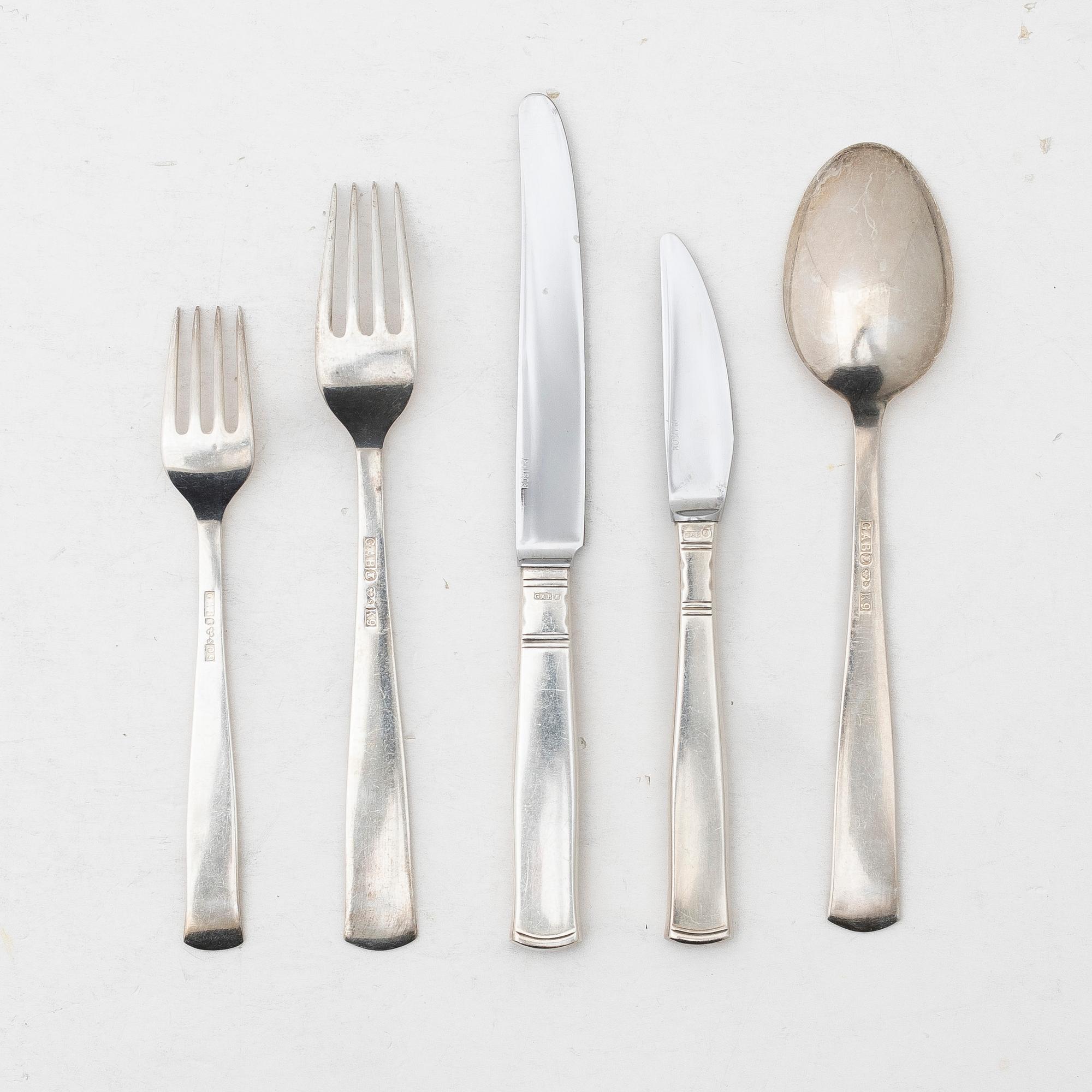 Jacob Ängman, a 60-piece silver flat ware set, 'Rosenholm', GAB, Sweden, 1958-1979.