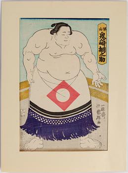 KUNITERU II (1829-74), two colored woodblock prints, Japan, 19th century.